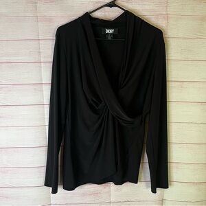 DKNY Black‎ Faux Wrap Jersey Blouse Size Large